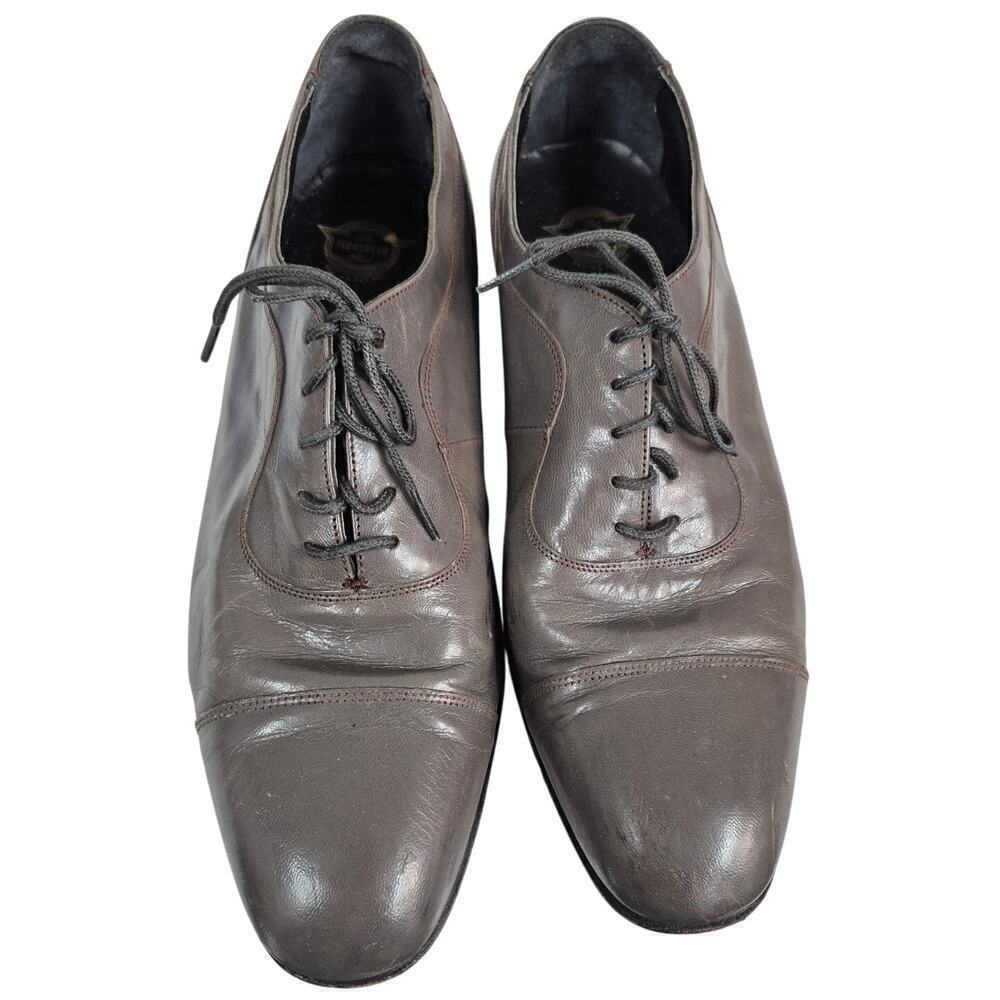 Vtg Florsheim Gray Leather Cap Toe Dress Shoe Flexible Insole Laceup Sz 11.5